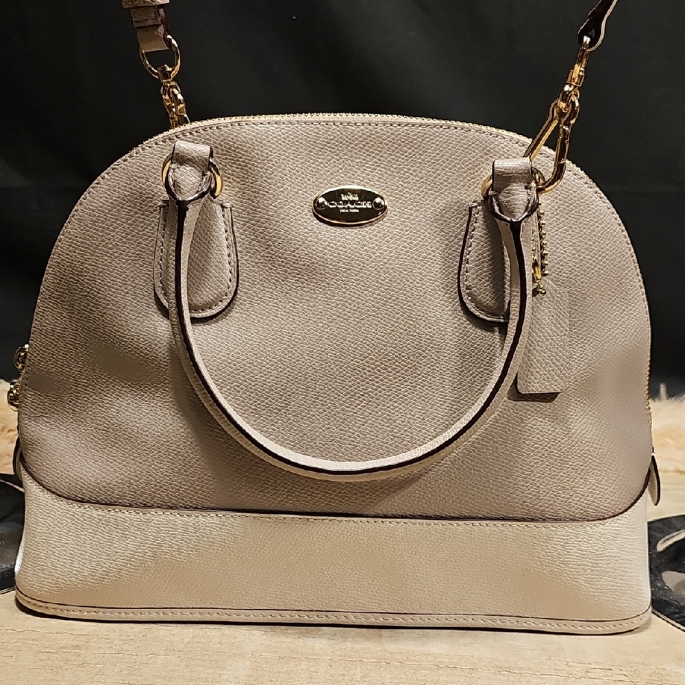 Coach Color BlockTaupe and Cream Leather Satchel